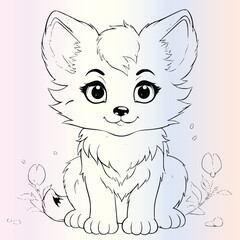wolf, kawaii style cartoon coloring page for kids