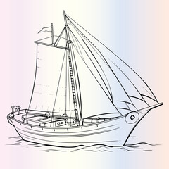 Yacht Coloring Page Drawing For Kids