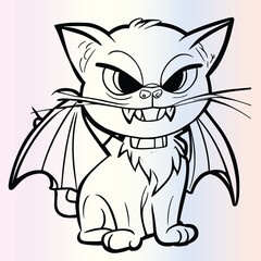 Vampire Cat Halloween Coloring Pages Drawing For Kids 