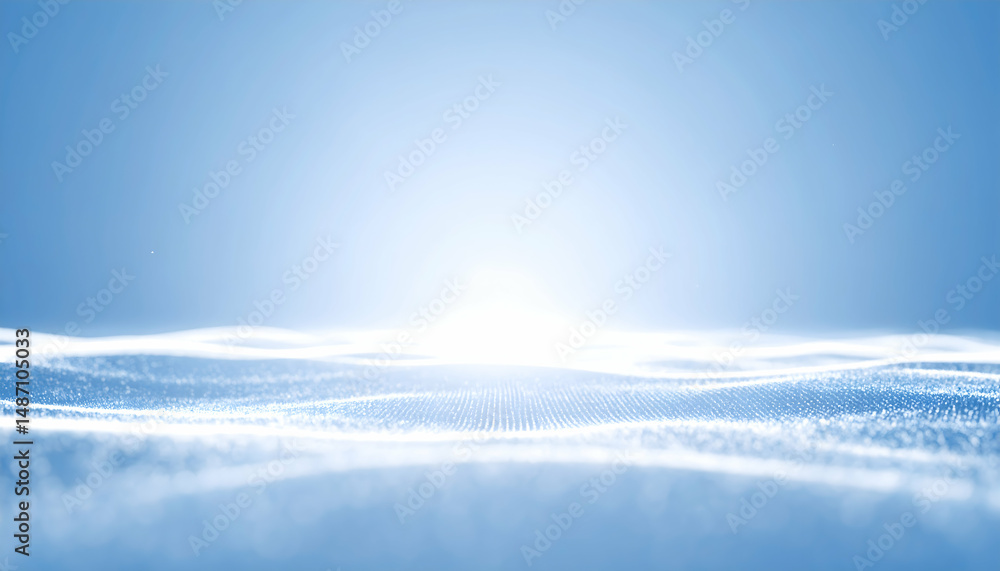 Poster abstract blue digital data background with glowing particles and wave motion