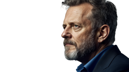 Portrait of a bearded man in blue shirt, modern and stylish look