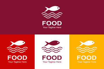 Seafood Restaurant Logo – Fish & Waves Emblem + Food Text (Flat Design, Editable EPS)