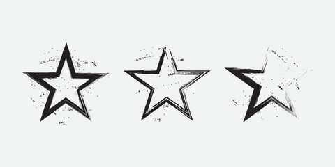 Star design with brush effect texture. Star brush strokes design vector with isolated white background. Brush strokes set design template.