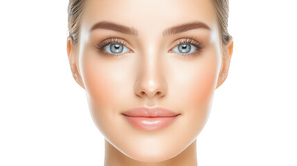 Fototapeta premium Captivating closeup, woman with striking blue eyes and soft pink lips 