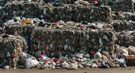 Obraz premium recycled plastic, plastic waste, recycling plant, Mountains of Recycled Plastic Waste