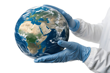 Hands in Protective Gloves Gently Holding the Earth Symbolizing Care and Stewardship On Transparent Background