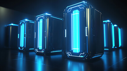 A row of blue cubes with a white line in the middle