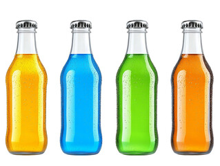 Four glass bottles of sparkling soda, a refreshing still life 