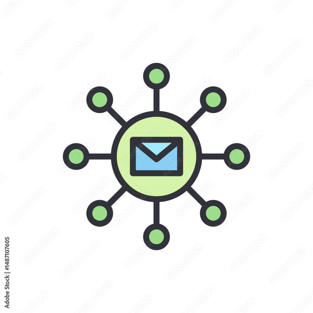 Poster email communication network icon representing connection and distribution