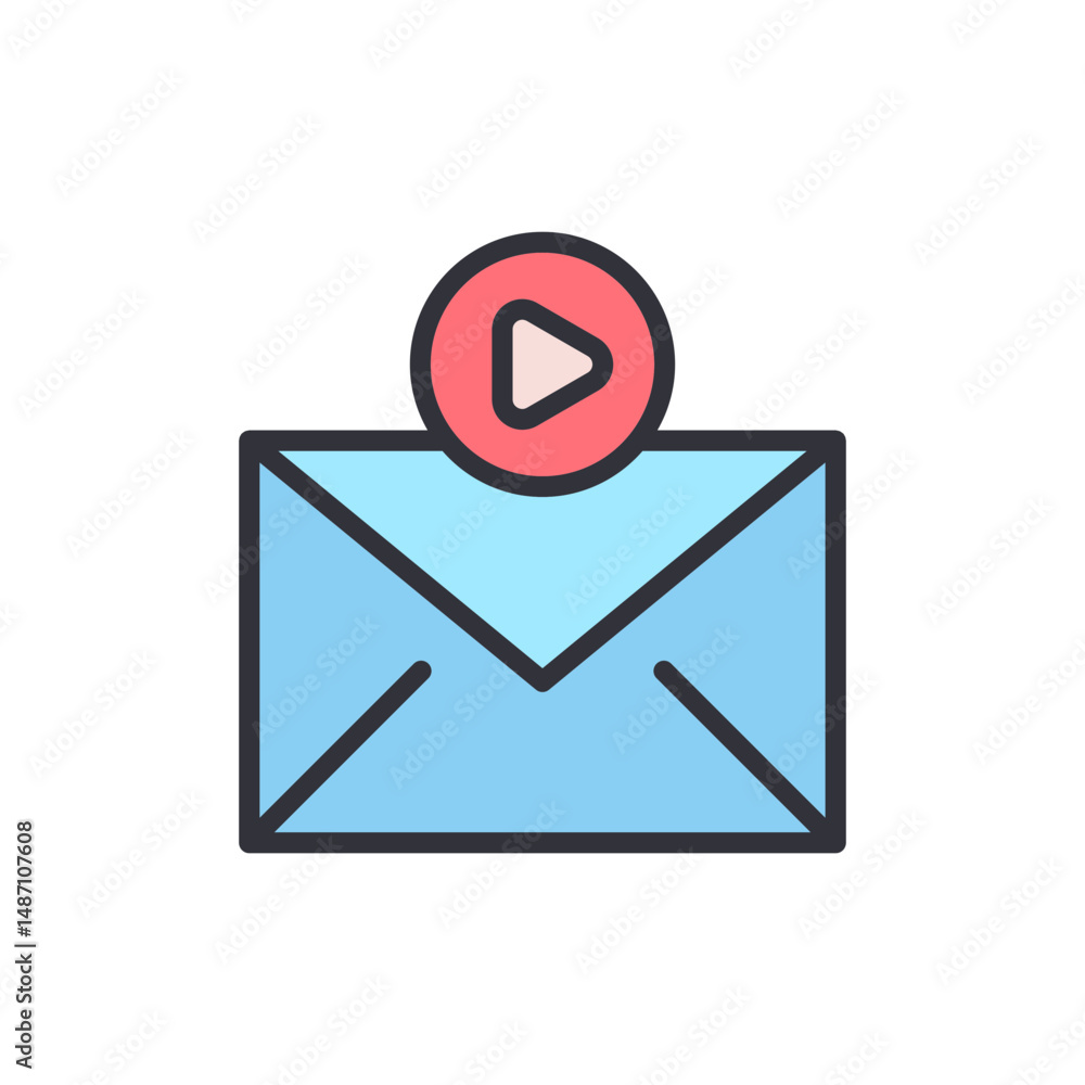 Poster envelope with play button signifying video message notification concept