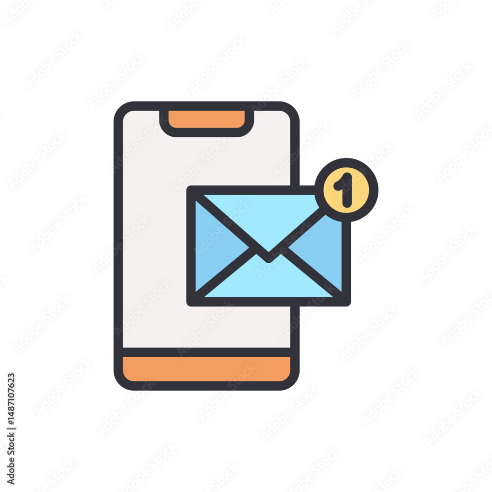 Poster smartphone receiving email notification icon on transparent background