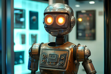 Technologically enhanced animal accessing secure systems through neon-lit interface.