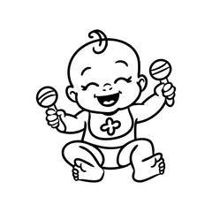 Cute baby playing with rattles vector illustration for baby products and designs with happy expression silhouette