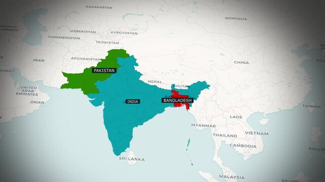 Geographic Borders of India and Bangladesh, and Pakistan &ndash; High-Resolution Map