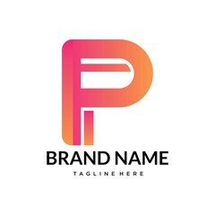 p abstract gradient typography letter logo design