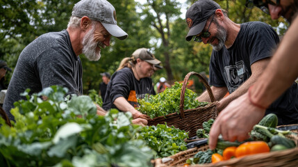 Diverse Group of Volunteers Engaging in Fresh Produce Harvesting