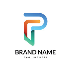 p abstract gradient typography letter logo design