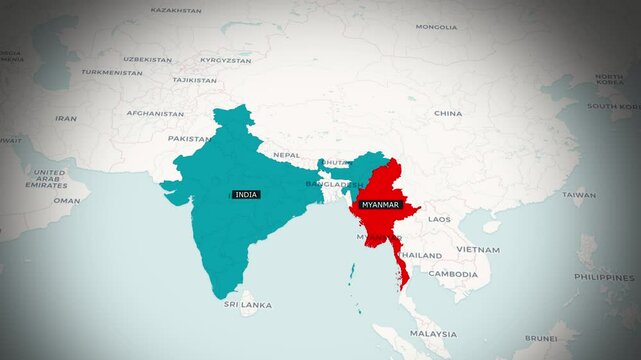 Geographic Borders of India and Myanmar &ndash; High-Resolution Map