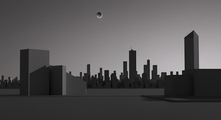 Cityscape Silhouette with Moon