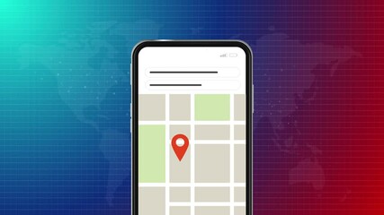 Mobile navigation apps search navigate location mark pointer smartphone display position or destination looking for direction