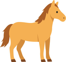 A cartoon-style illustration of a brown horse with a light brown body, dark brown mane and tail, and friendly expression.