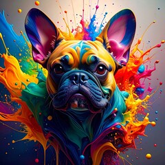 French Bulldog in splattering technique