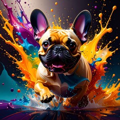 French Bulldog in splattering technique