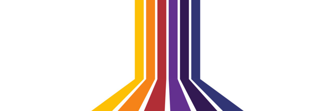 Fototapeta Abstract colorful 70s background vector. Vintage retro wallpaper with rainbow stripes and wavy lines. A 1970 color illustration suitable for posters, banners