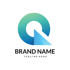 q abstract gradient letter logo design, write 50 tags with comma