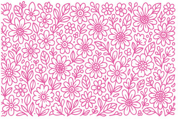 Delicate floral doodles in pink decorate this vector background, creating a sweet and elegant feel for print designs, web themes, or packaging.

