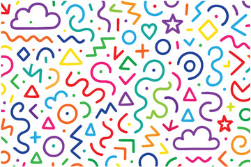 A vibrant doodle style vector background filled with multicolored random lines, adding dynamic energy and artistic flair to any visual composition.

