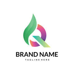 q abstract gradient letter logo design, write 50 tags with comma