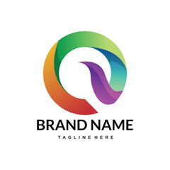 q abstract gradient letter logo design, write 50 tags with comma