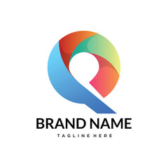 q abstract gradient letter logo design, write 50 tags with comma