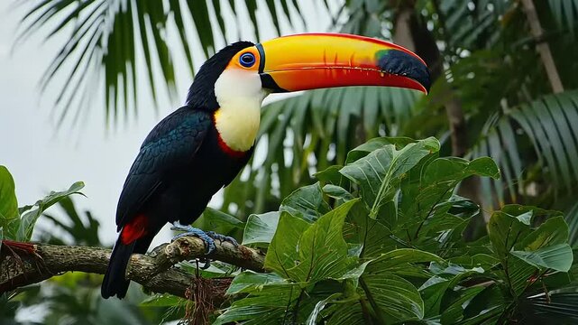Vibrant Plumage a Toucan Perched Among Lush Greenery Tropical Rainforest