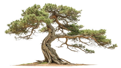 Twisted Ancient Pine Tree with Sprawling Green Canopy Isolated on Transparent Background for Zen Garden Nature or Bonsai Inspired Art
