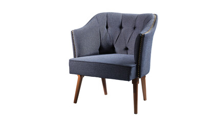 Elegant upholstered armchair with a gray fabric surface featuring a tufted backrest