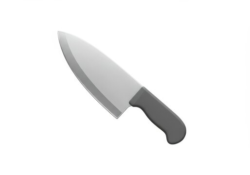Professional chef knife with sharp steel blade and black handle, kitchen utility knife icon, culinary tool for food preparation on white background