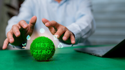 Hands Shaping Green Net Zero Sphere Eco Friendly Earth Recycle Plan