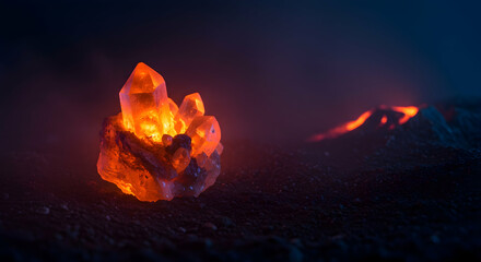 crystal,  crystals,  cluster, Glowing Crystal Cluster on Volcanic Rock