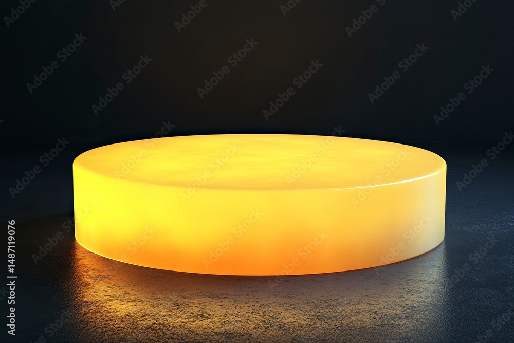 Aufkleber 3d rendering of a yellow, glowing podium on a dark background for product display presentation desig