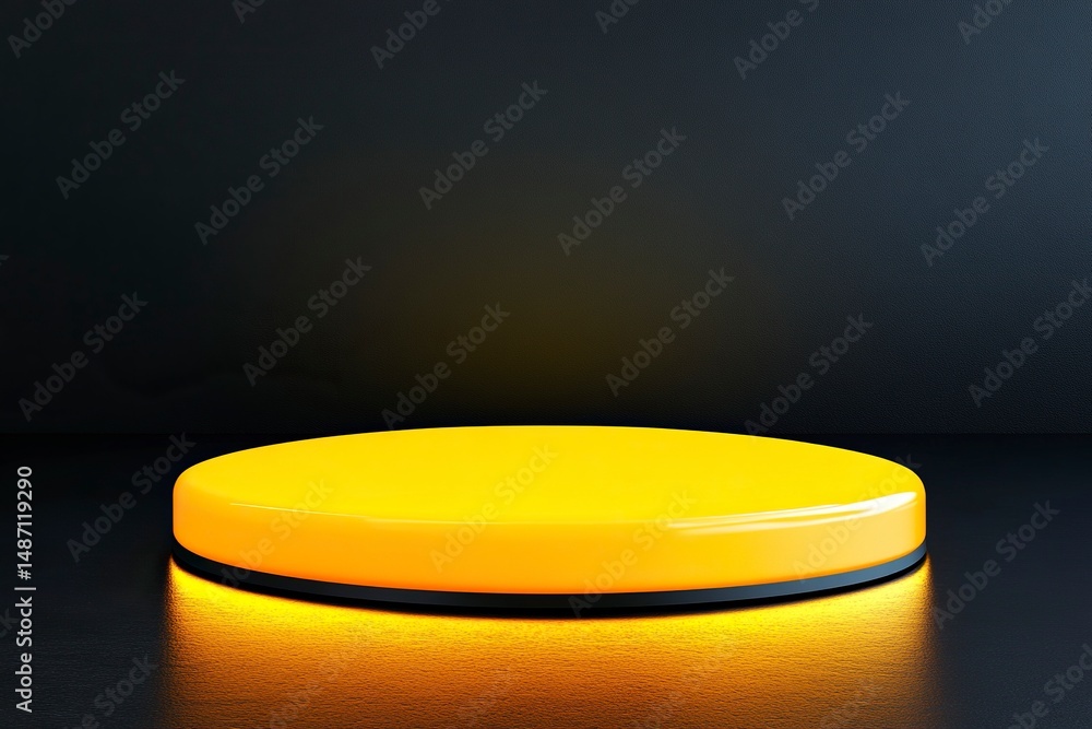 Aufkleber 3d rendering of a yellow, glowing podium on a dark background for product display presentation desig