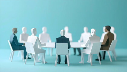 Paper Figurines at Round Table Discussion Business Meeting