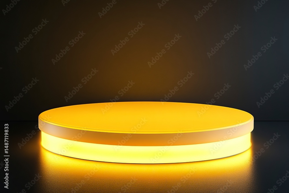 Aufkleber 3d rendering of a yellow, glowing podium on a dark background for product display presentation desig