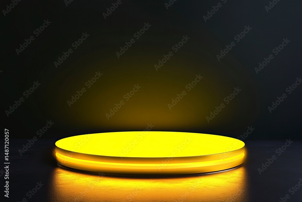 Aufkleber 3d rendering of a yellow podium pedestal with glowing light effects on a dark background, an abstrac