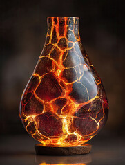 Glowing lava lamp with fiery orange and red cracks creating warm, dynamic art piece