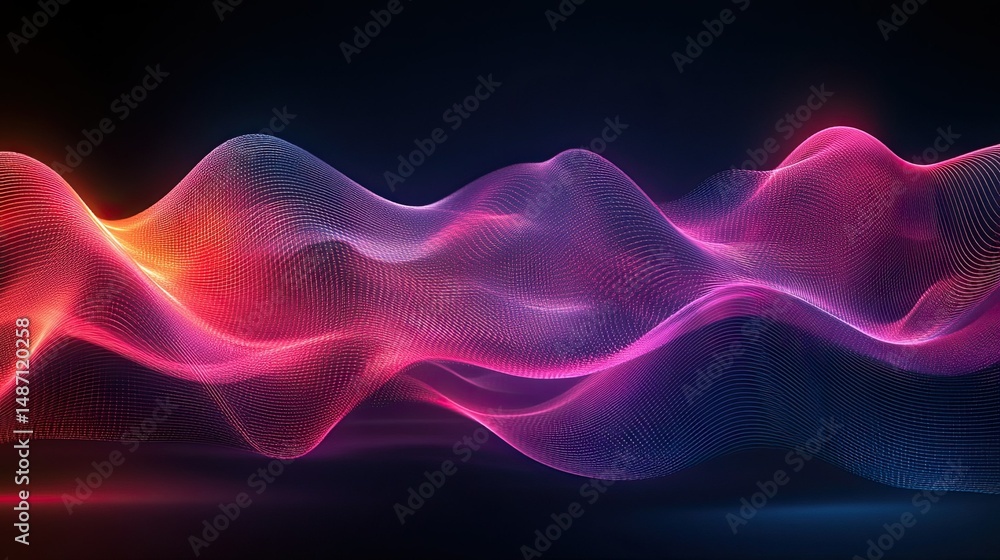 Aufkleber abstract wavy landscape formed by glowing particles with color gradient on a dark background