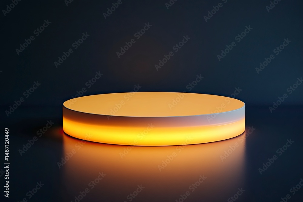 Aufkleber 3d rendering of a yellow podium pedestal with glowing light effects on a dark background, an abstrac