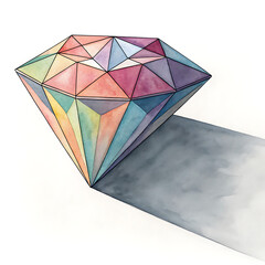 Vibrant Watercolor Clipart of a Diamond with Defined Shadow