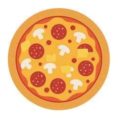 Pepperoni, Mushroom, and Cheese Pizza Vector Illustration